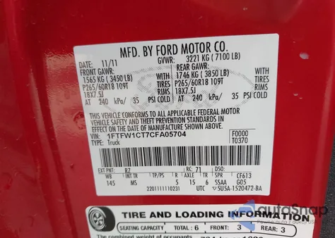 2012 Ford F-150 Xlt from USA, damaged, VIN 1FTFW1CT7CFA05704